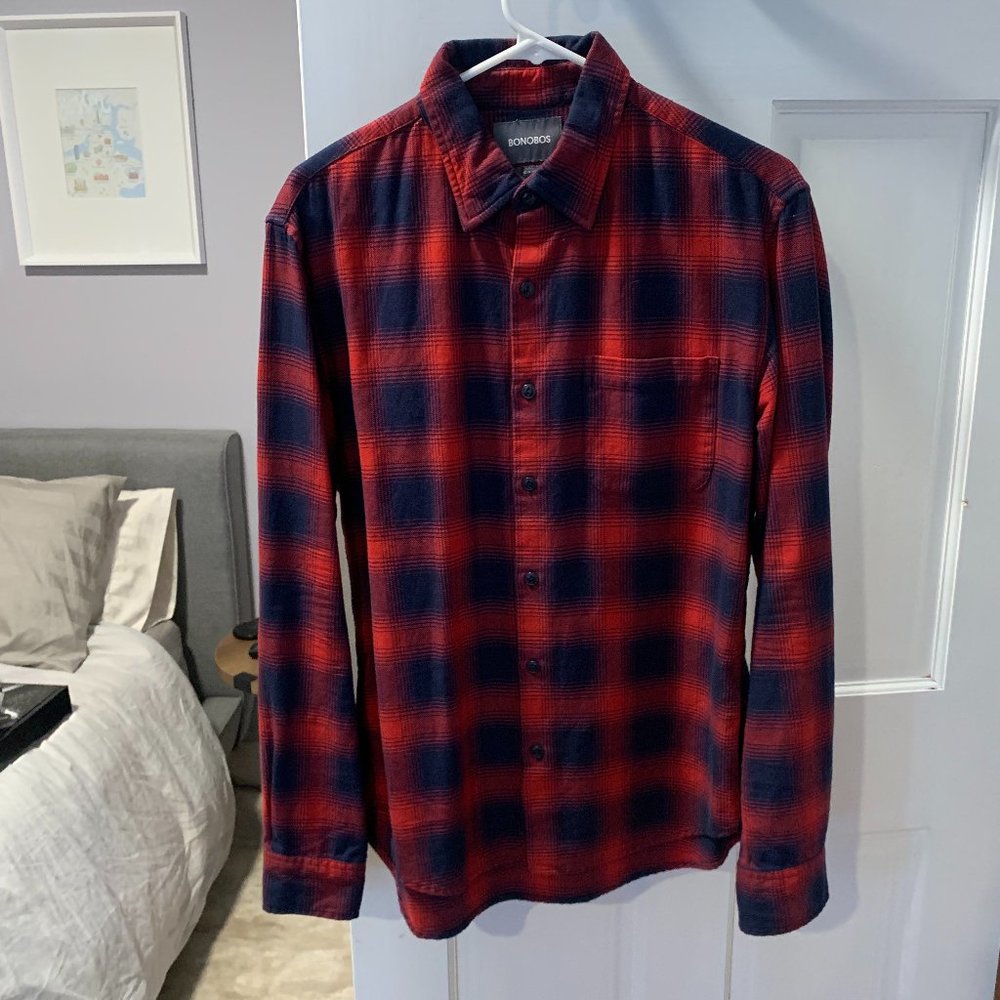 Bonobos Red and Blue Flannel Shirt - M - SLIM FIT